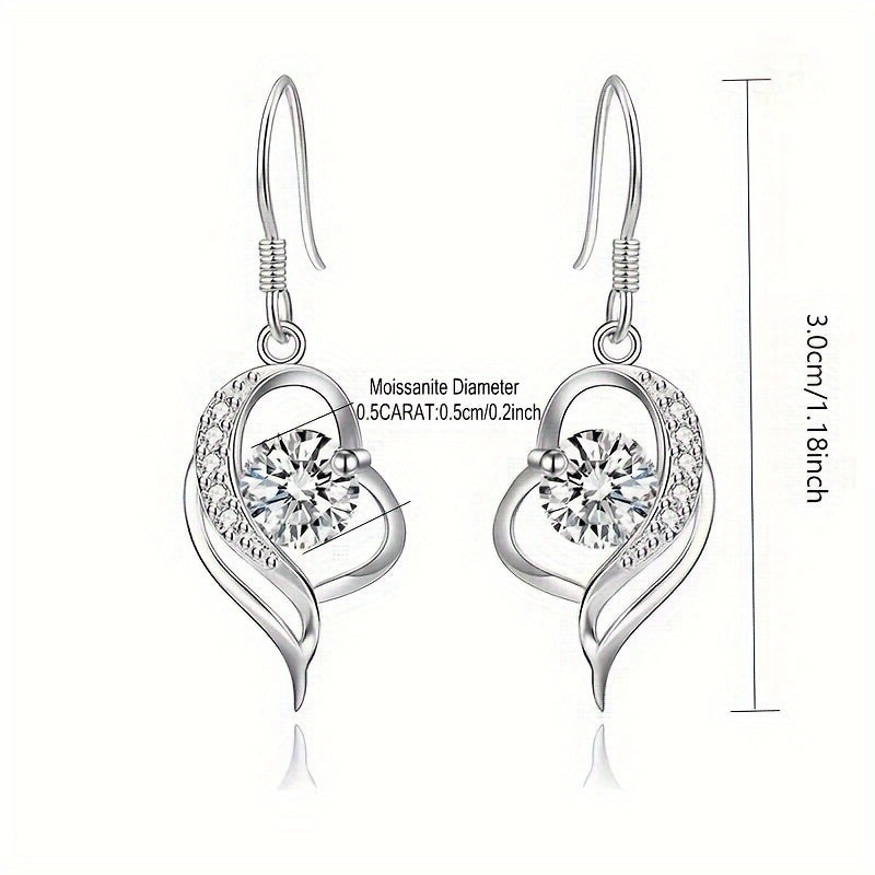 1pair S925 Sterling Silver Drop Earring, Love Heart Shaped Earrings, Wedding Proposal Birthday Anniversary Gift