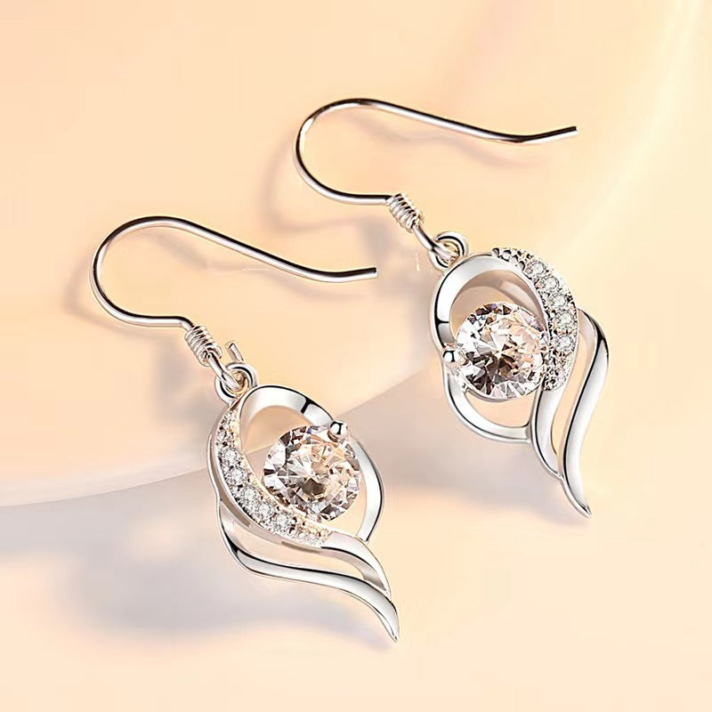 1pair S925 Sterling Silver Drop Earring, Love Heart Shaped Earrings, Wedding Proposal Birthday Anniversary Gift
