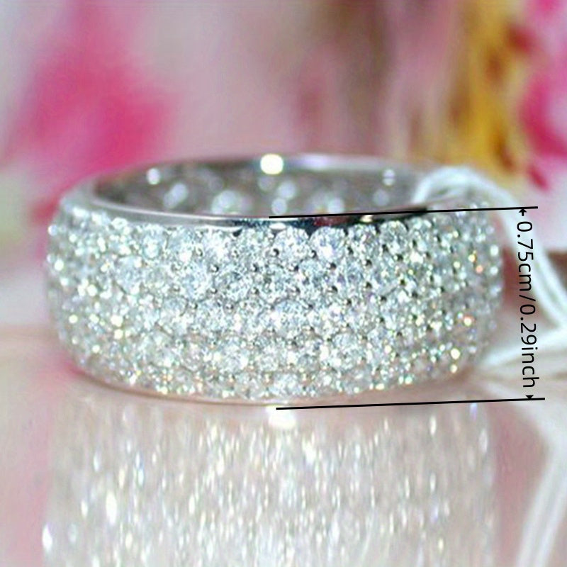 A Shiny S925 Silver Moissanite Wide Face Ring, Designed As a Women'S Eternity Ring with Micro Setting, Perfect As a Gift for Casual Parties And Jewelry Anniversaries