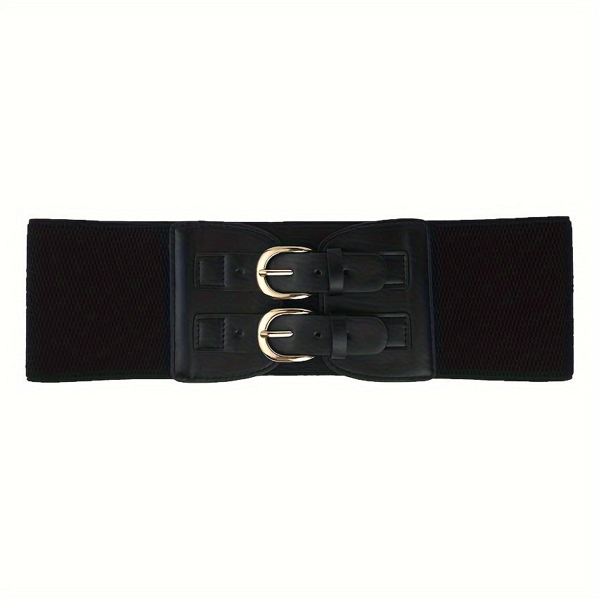 Bimetallic Buckle Wide Corset Waist Belt Casual Simple Elastic Belt Dress Shirt Jacket Suit Clothing Accessories for Women's Gifts to Family And Friends Christmas Holiday Gifts