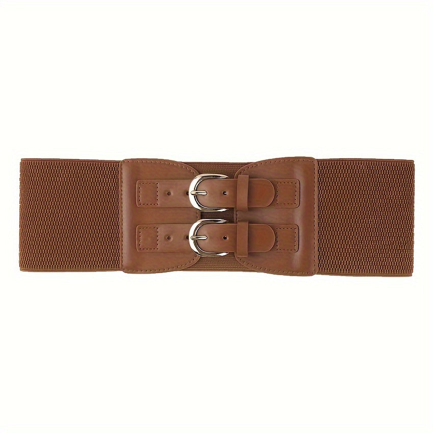 Bimetallic Buckle Wide Corset Waist Belt Casual Simple Elastic Belt Dress Shirt Jacket Suit Clothing Accessories for Women's Gifts to Family And Friends Christmas Holiday Gifts