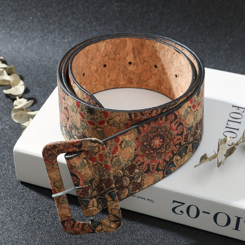 A Women'S Belt with a Floral Design, Featuring a Bohemian Style Buckle, Perfect for Jeans. This Retro Western Belt Is Ideal for Everyday Use, Vacations, Parties, And Casual Wear