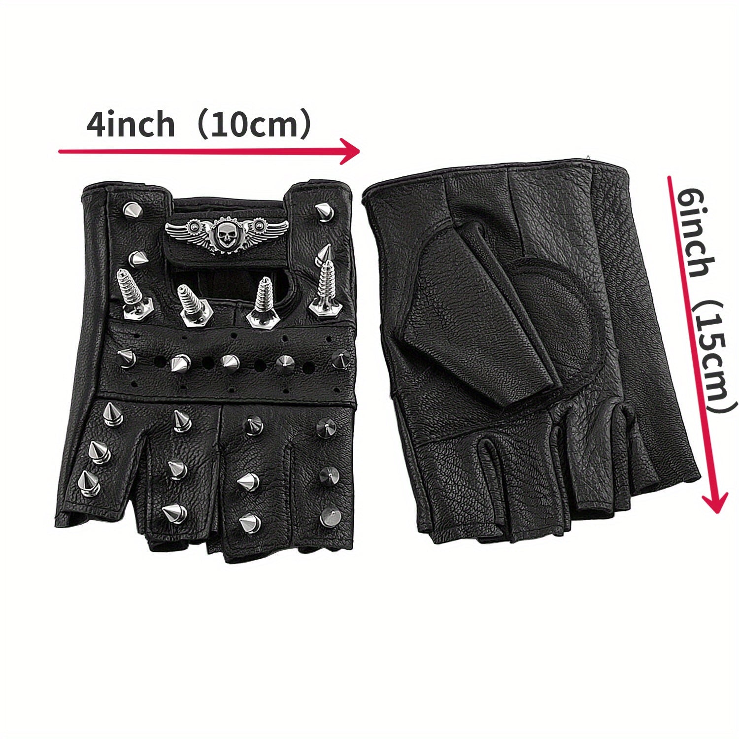 Men's Steampunk Motorcycle Leather Fingerless Gloves with Rivet & Chain Bracelet - Black Biker Style, Skull & Gear Design, One Size Fits Most, Motorcycle Gloves, Accessory for Bikers, Metallic Accent Details, Riding Gear, Fashion Enthusiasts