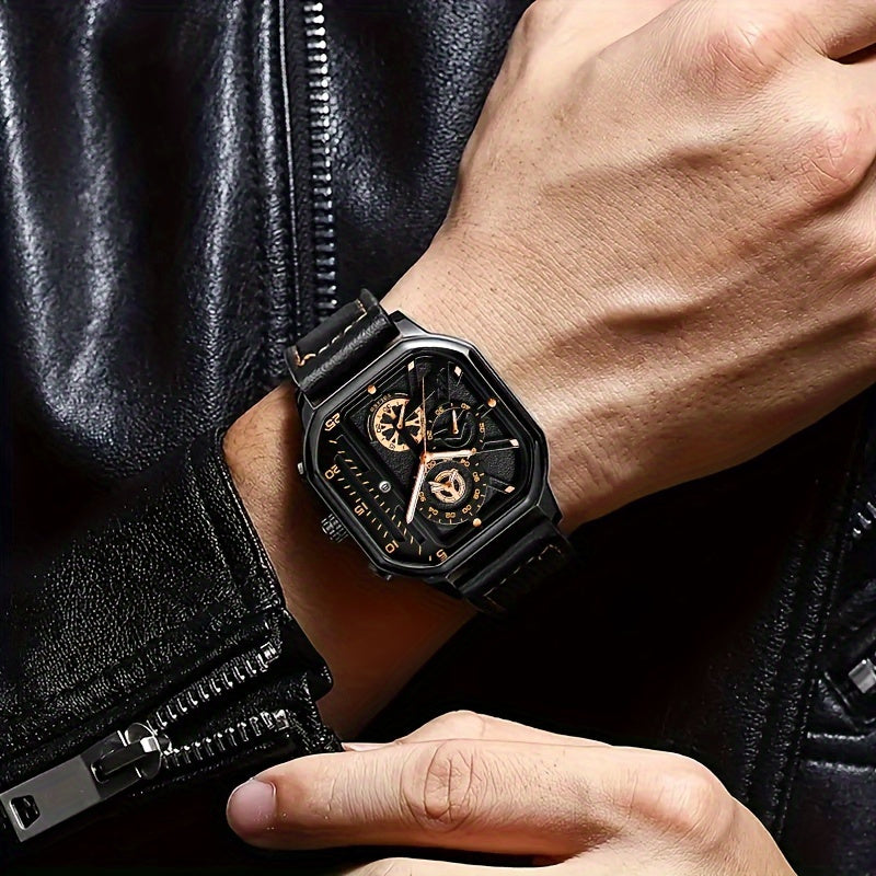 Men's Vintage Large Dial Quartz Watch with Calendar & Date - Analog Wristwatch Suitable for Gifts, Business & Casual Watch for Fathers Day, Christmas, - Quartz Movement