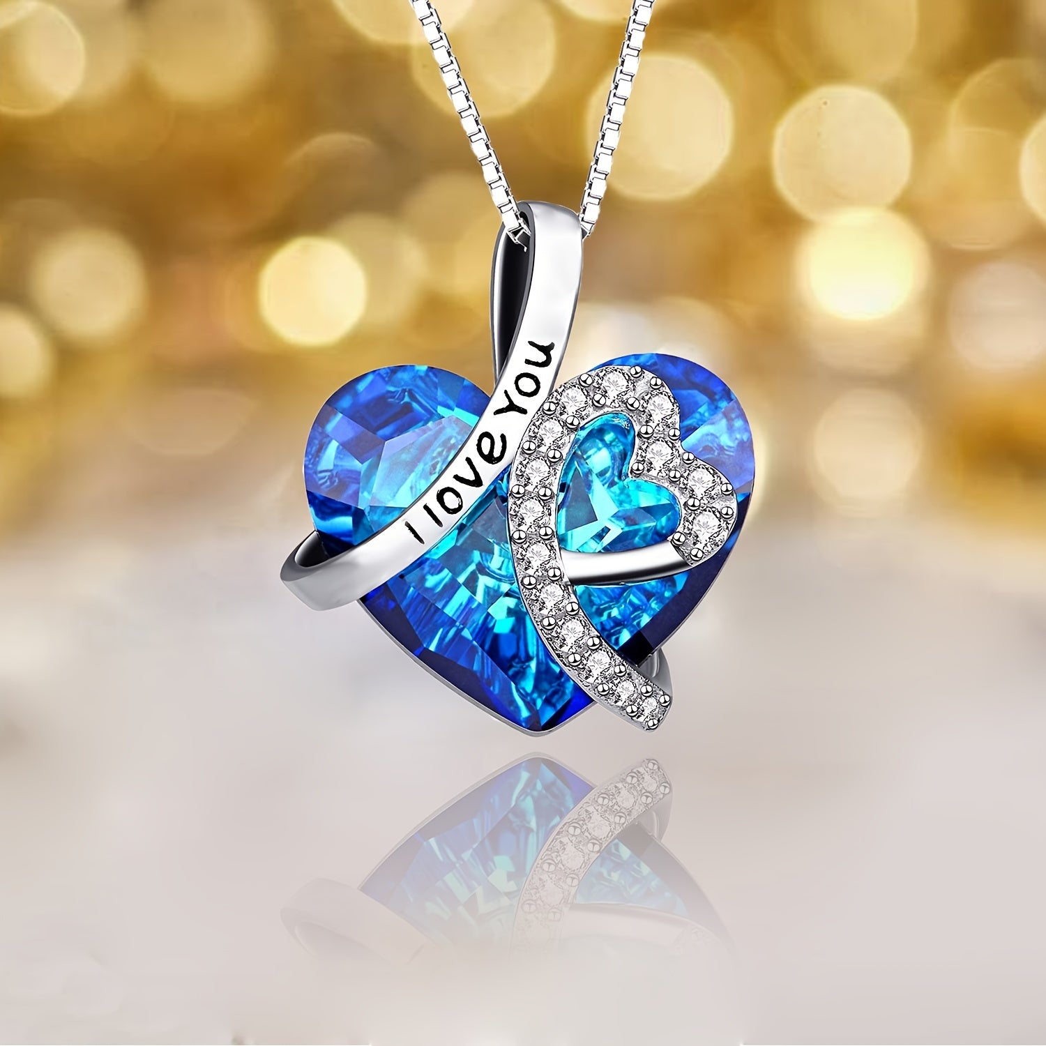 [Perfect Anniversary Gift] Elegant 925 Sterling Silver 'I Love You Forever' Heart-Shaped Pendant Necklace With Blue Crystal & Sparkling Accents - Perfect Anniversary, Birthday Gift For Women, Jewelry Weight Of The Product (2.15g)