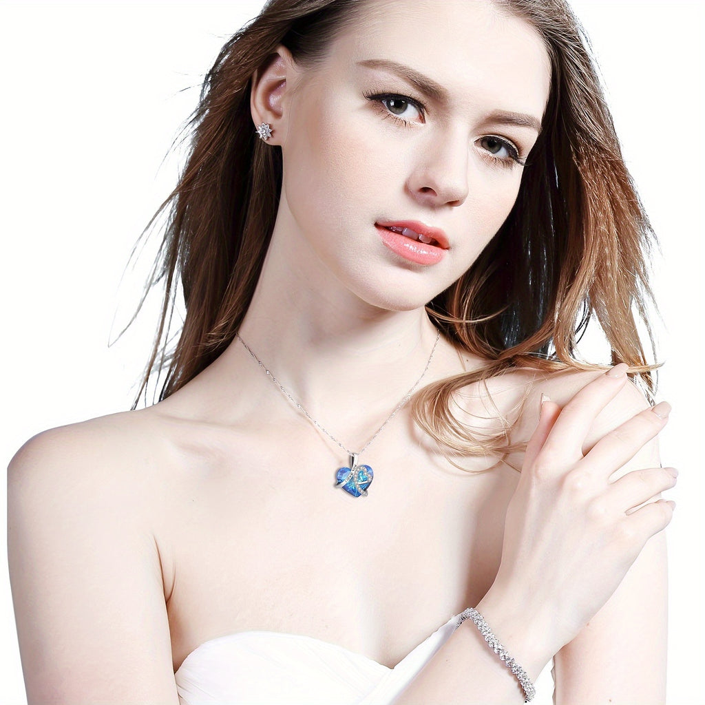 [Perfect Anniversary Gift] Elegant 925 Sterling Silver 'I Love You Forever' Heart-Shaped Pendant Necklace With Blue Crystal & Sparkling Accents - Perfect Anniversary, Birthday Gift For Women, Jewelry Weight Of The Product (2.15g)