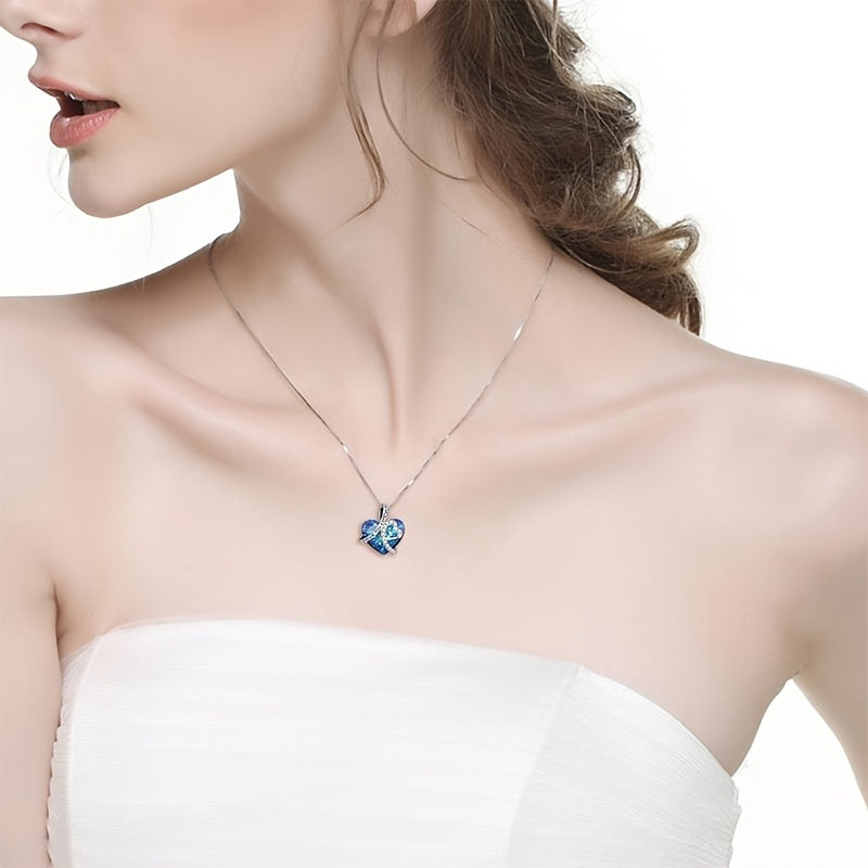 [Perfect Anniversary Gift] Elegant 925 Sterling Silver 'I Love You Forever' Heart-Shaped Pendant Necklace With Blue Crystal & Sparkling Accents - Perfect Anniversary, Birthday Gift For Women, Jewelry Weight Of The Product (2.15g)