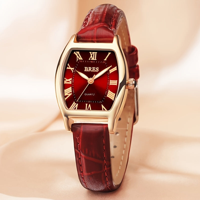Square Quartz Watch Faux Leather Strap Zinc Alloy Pointer Zinc Alloy Case, Wine Barrel-Shaped Watch, Perfect for Women