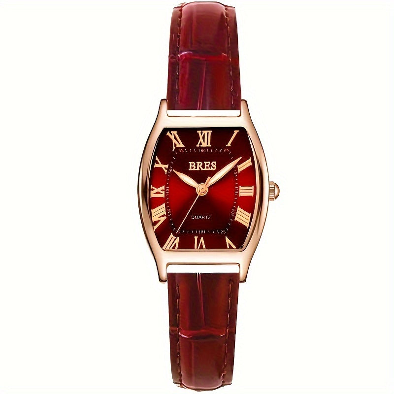 Square Quartz Watch Faux Leather Strap Zinc Alloy Pointer Zinc Alloy Case, Wine Barrel-Shaped Watch, Perfect for Women