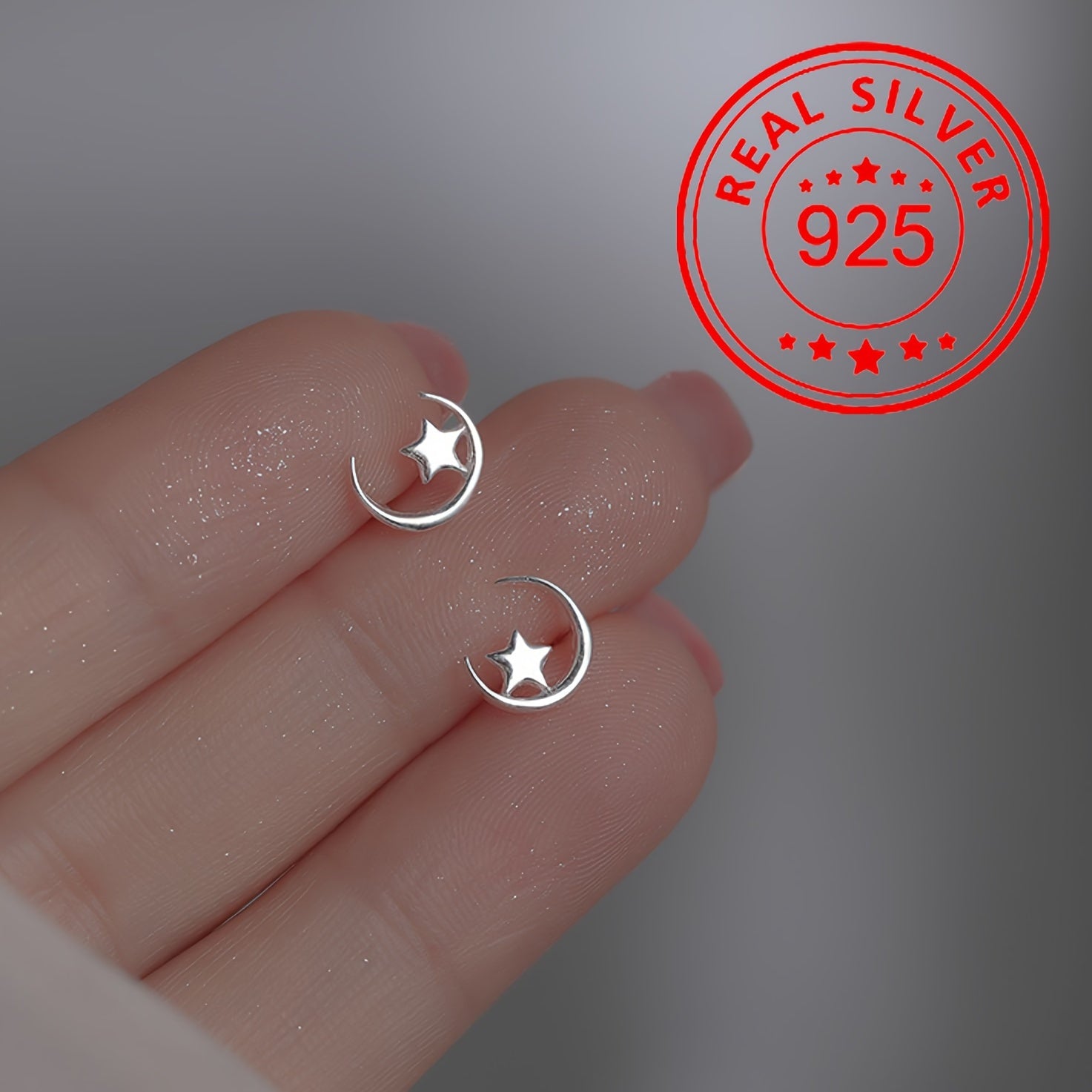 Tiny Star Moon Design Stud Earrings 925 Sterling 925 Silver Hypoallergenic Jewelry Elegant Classic Style for Daily Wear for Eid, Ramadan