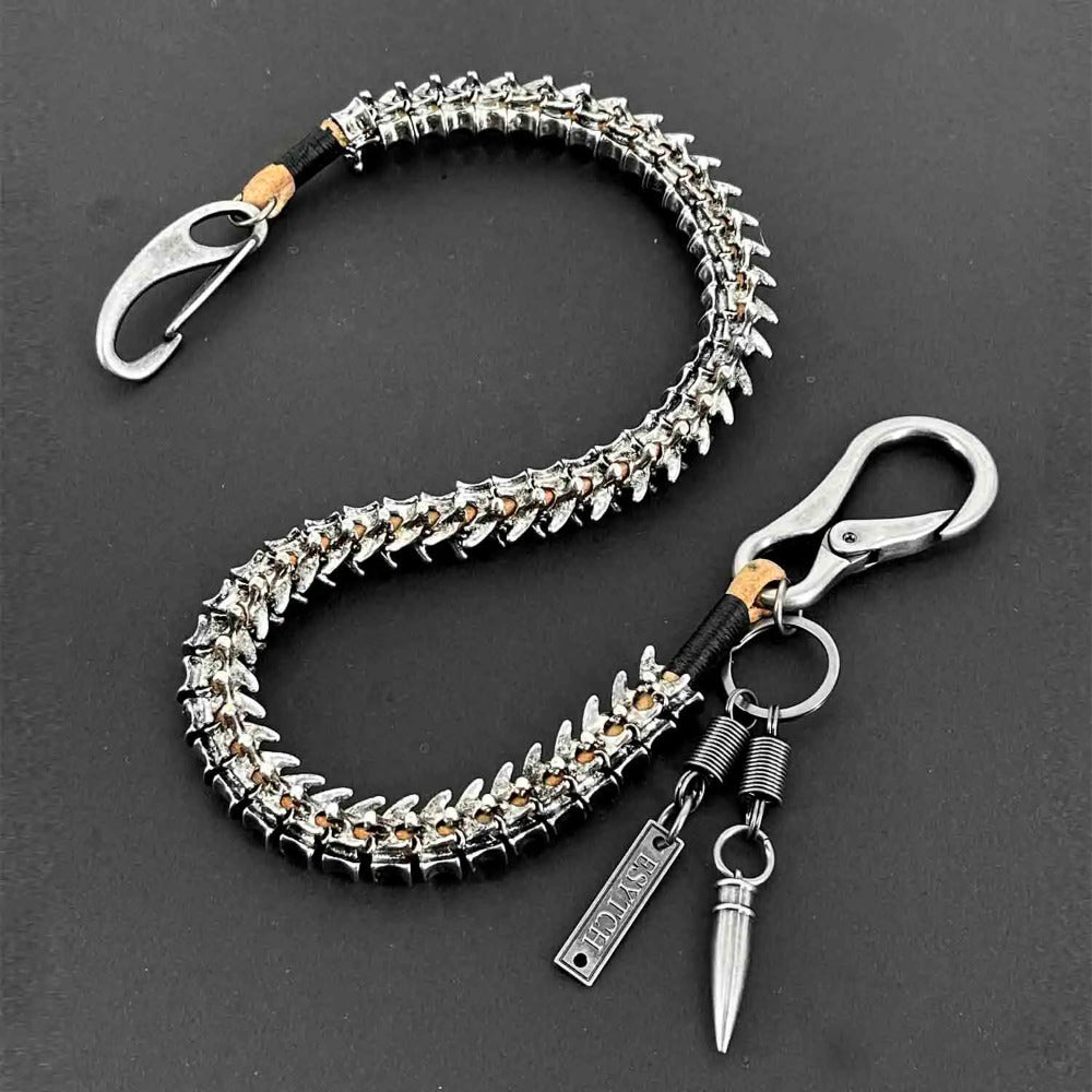 Durable Punk Style Biker Jeans With Chain, Studs, And Key Holder For Men's Wallet