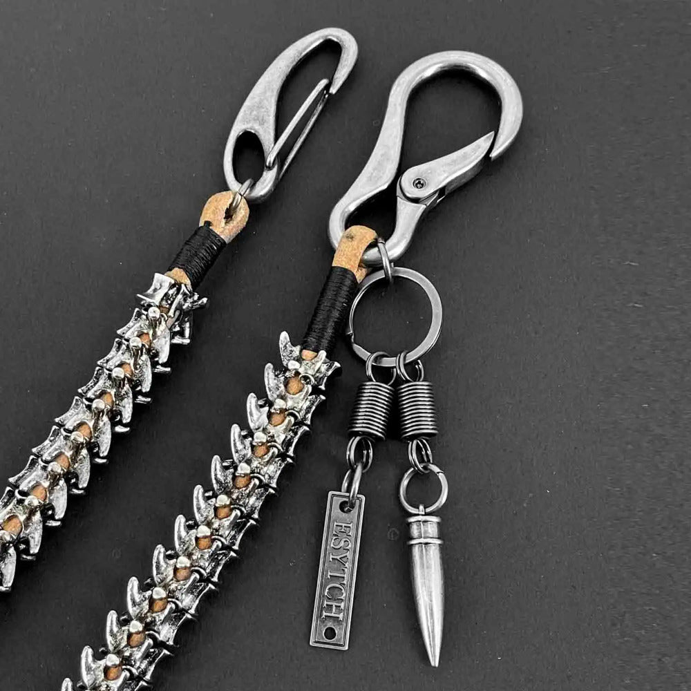 Durable Punk Style Biker Jeans With Chain, Studs, And Key Holder For Men's Wallet