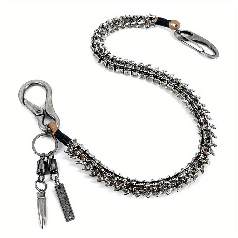 Durable Punk Style Biker Jeans With Chain, Studs, And Key Holder For Men's Wallet
