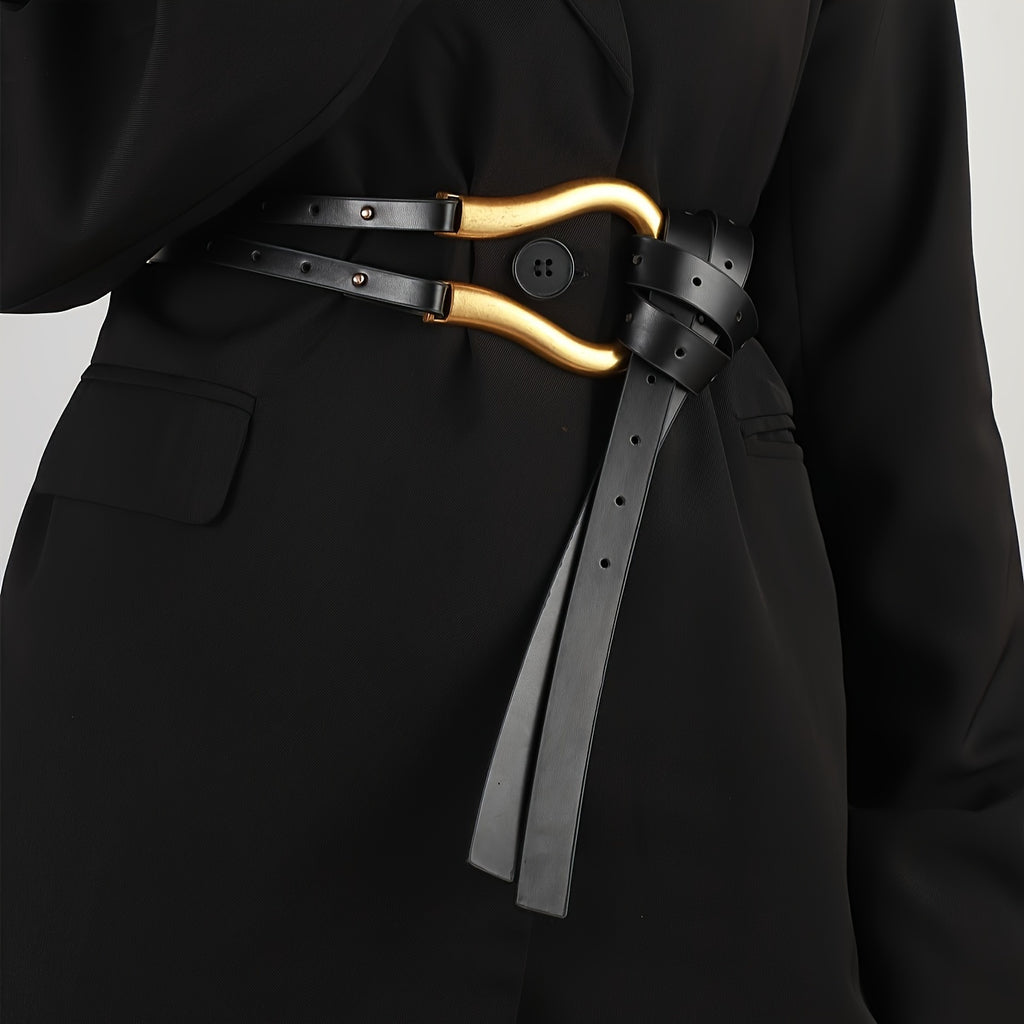 1pc of Women'S Stylish And Adaptable Belt, Featuring a Vintage Casual Design with a Horseshoe Buckle, Suitable for a Black Coat