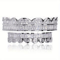 2pcs/ set Men Grills for Your Teeth Iced Out Hip Hop Golden Color Plated Baguette Cubic Zirconia 8 Teeth Top and Bottom Grillz for Women Rapper Costume