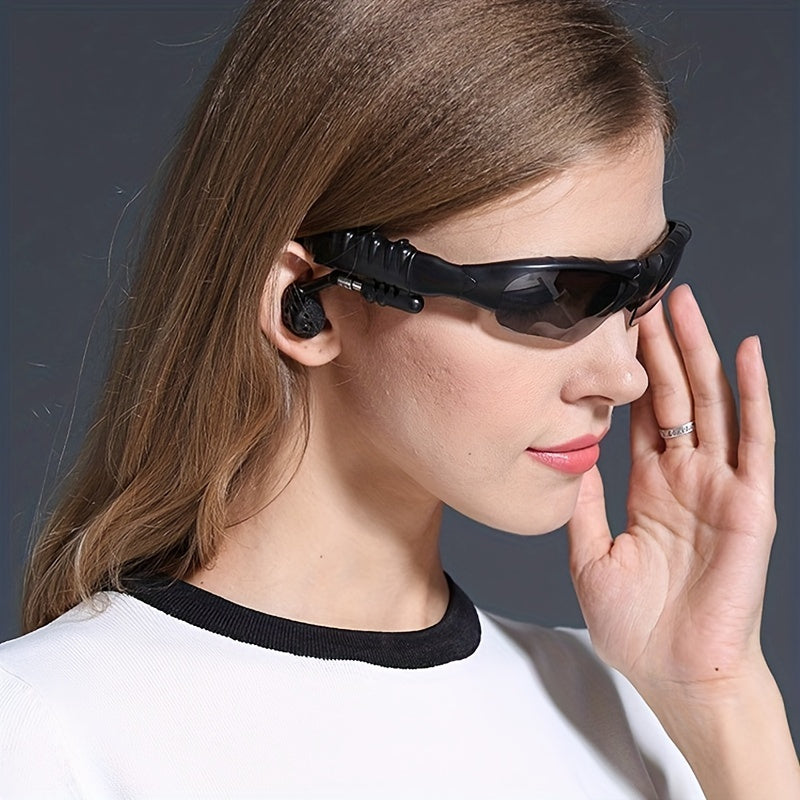 Smart driving glasses with wireless headphones - music, calls and navigation, stereo, hands-free microphone, noise-cancelling earplugs, suitable for and activities