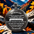 For My Beloved Son: a Sturdy Black Quartz Pocket Watch Pendant with an Arabic Numeral Dial, a Perfect Gift for Christmas And New Year, Filled with Concerns And Good Wishes