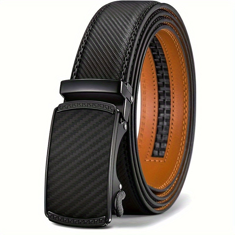 2026 Men's Genuine Leather Ratchet Belts with Automatic Buckle - Adjustable Casual & Business Style Belts, Durable Alloy Buckle, High-Quality Leather, Easy to Wear for Any Occasion 2pcs Game Day Football Fan Gear for All Fans