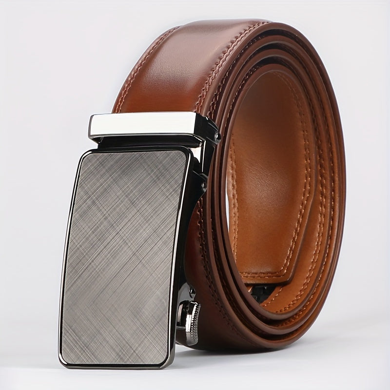 2026 Men's Genuine Leather Ratchet Belts with Automatic Buckle - Adjustable Casual & Business Style Belts, Durable Alloy Buckle, High-Quality Leather, Easy to Wear for Any Occasion 2pcs Game Day Football Fan Gear for All Fans
