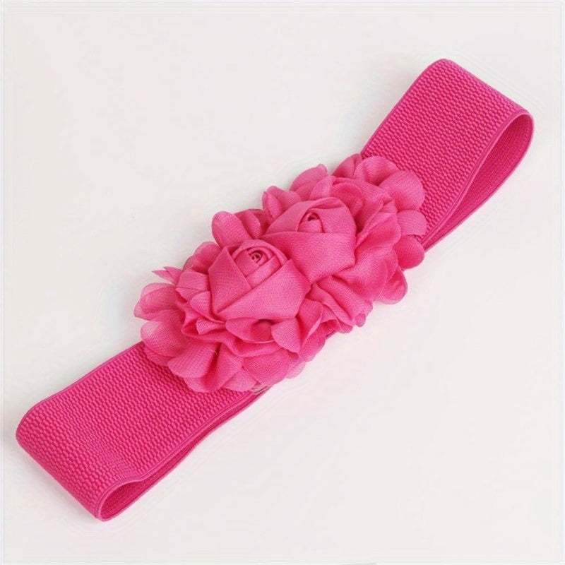 Women'S Elastic Stretch Wide Rose Double-Flower Waist Belts for Dress