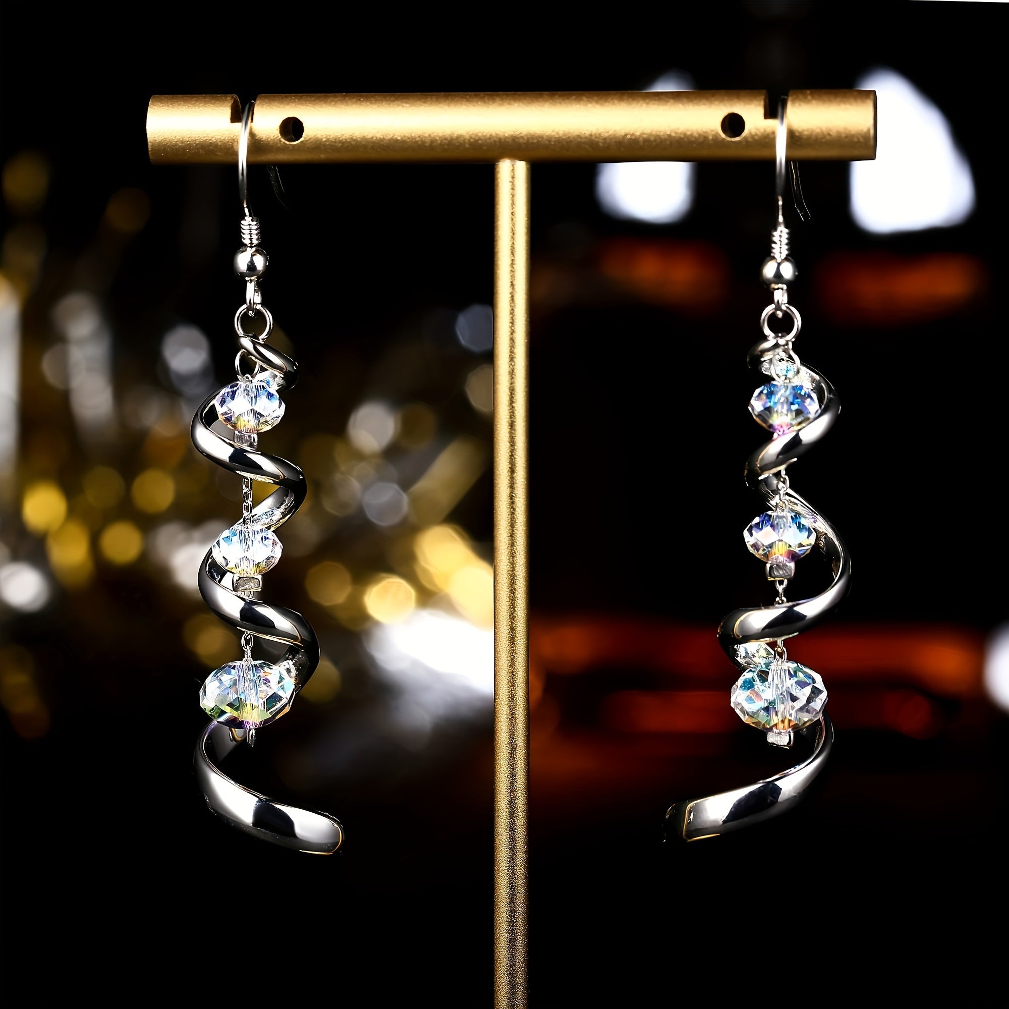 925 Silver Plated Hypoallergenic Earrings Exquisite Spiral Drop Earrings Sparkling Artificial Crystal Iridescent Decoration Drop Earrings Exquisite Women'S Gift Delivery