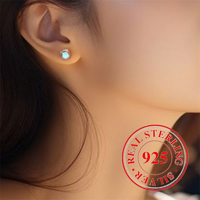925 Silver Pure Silver Low-allergenic Moonstone Round Earrings, Exquisite Jewelry Earrings for Women