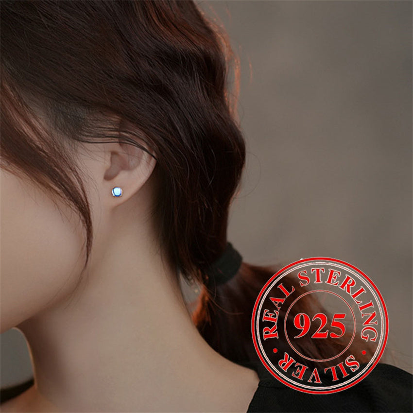 925 Silver Pure Silver Low-allergenic Moonstone Round Earrings, Exquisite Jewelry Earrings for Women
