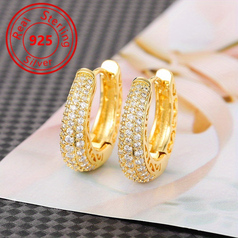 1 Pair of S925 Silver Earrings Elegantly Plated with Sparkling Synthetic Zirconia Earrings - Chic Retro Style and Dazzling Radiance, Perfect Gift