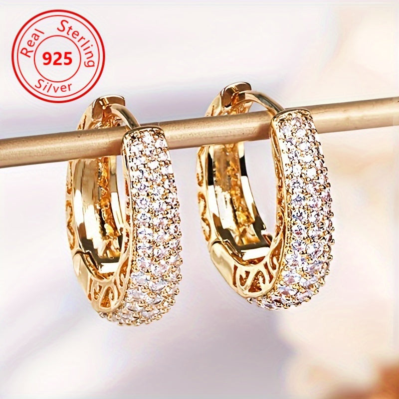 1 Pair of S925 Silver Earrings Elegantly Plated with Sparkling Synthetic Zirconia Earrings - Chic Retro Style and Dazzling Radiance, Perfect Gift