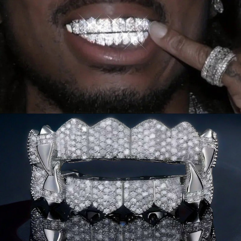 16 Teeth Hip Hop Grillz, Upper & Lower Teeth Grills, Punk Style, Fashion Jewelry for Cosplay & Performance