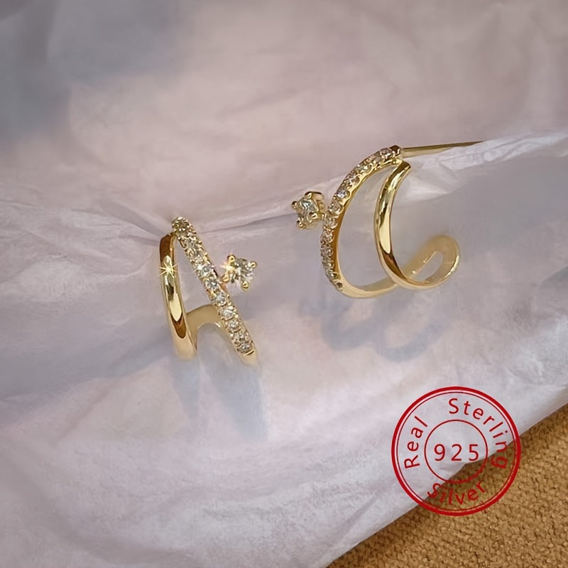 925 Sterling Silver Luxury Elegant Double Claw Synthetic Zirconia Stud Earrings Birthday Gift