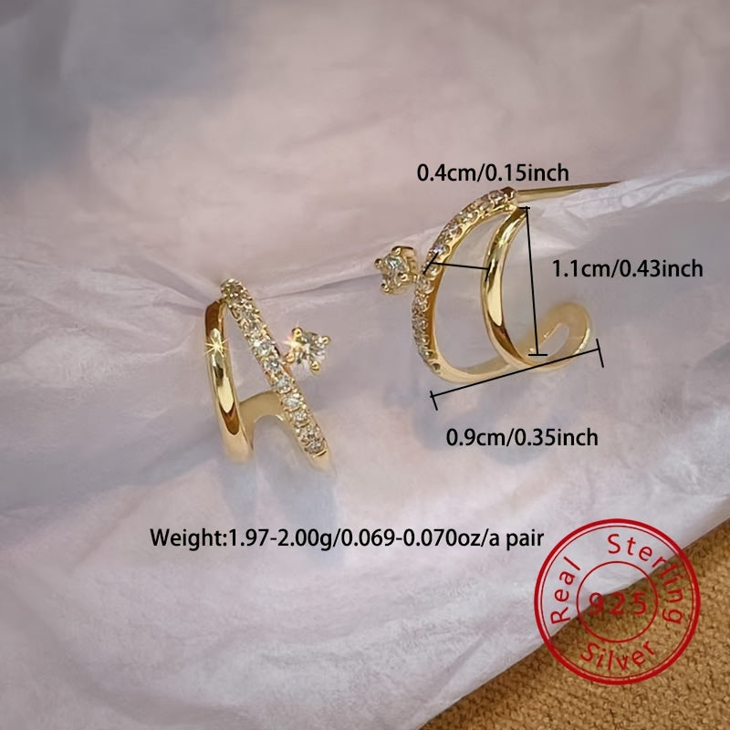 925 Sterling Silver Luxury Elegant Double Claw Synthetic Zirconia Stud Earrings Birthday Gift