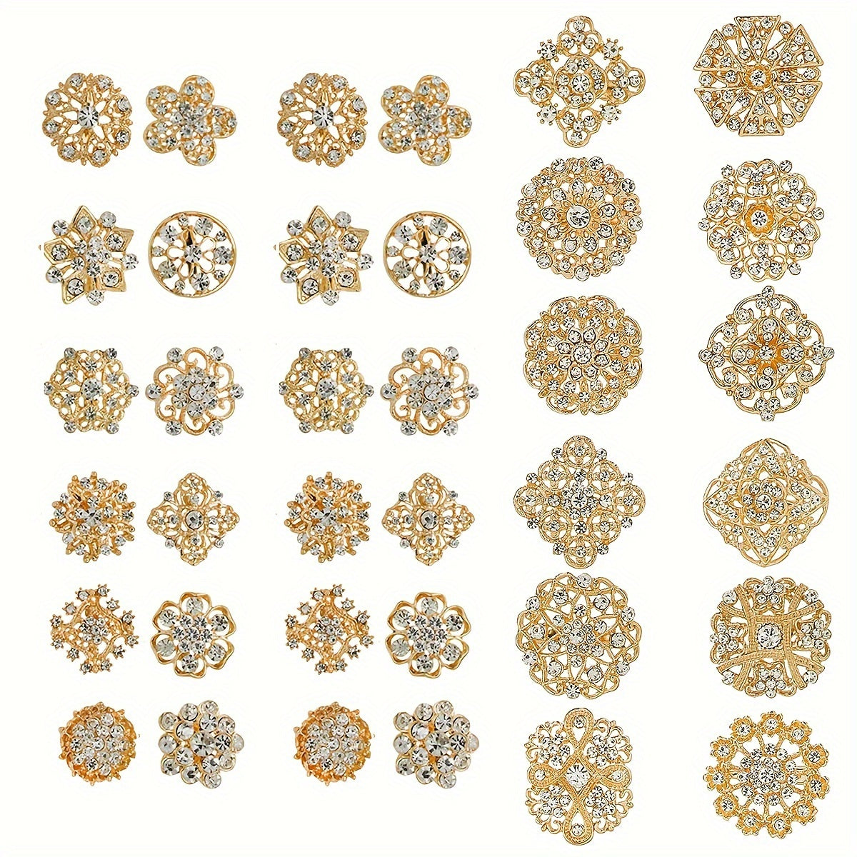 36Pcs Rhinestone Brooch Set, Elegant Golden Jewelry with Classic Design, Perfect for Weddings, Parties, and Formal Occasions, Versatile, Shiny Fashion Accessories, Ideal Gift for.Suitable for men and women.
