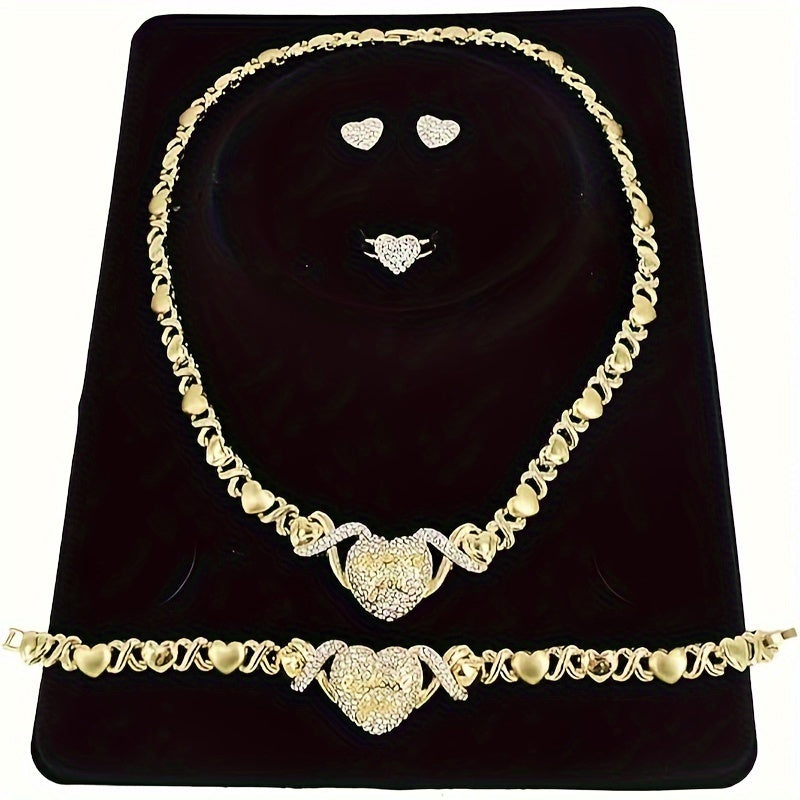 5pcs Dubai/European Style Jewelry Sets, Heart Necklace/Ring/Bracelet And Earrings, Luxury Bohemian Design for Weddings, Parties And Formal Occasions, Perfect Gift Sets for Valentine'S Day, Classic African Jewelry