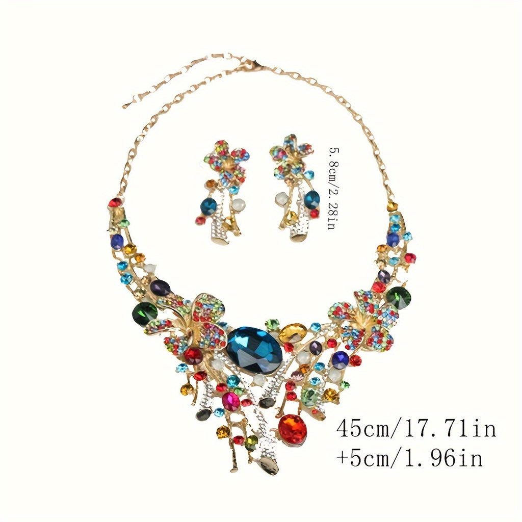 Bohemian Flower Necklace and Earrings Set with Vibrant, 3-Piece Fashion Jewelry for Women, Perfect Gift for Parties, Weddings, and Special Occasions