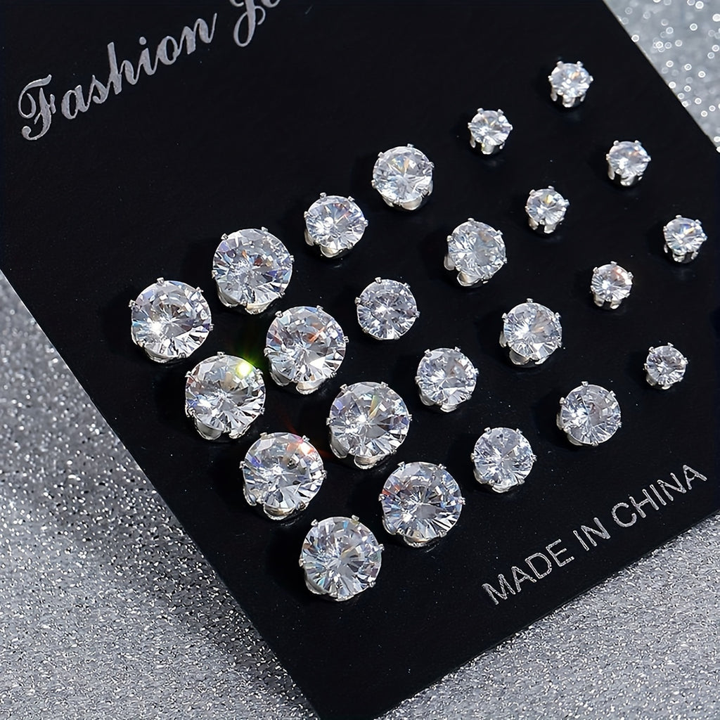 12 Pairs/ sets of Stylish 925 Silver Plated Earrings and Inlaid Synthetic Synthetic Zircon Simple Earrings for Men and Women Everyday Wear