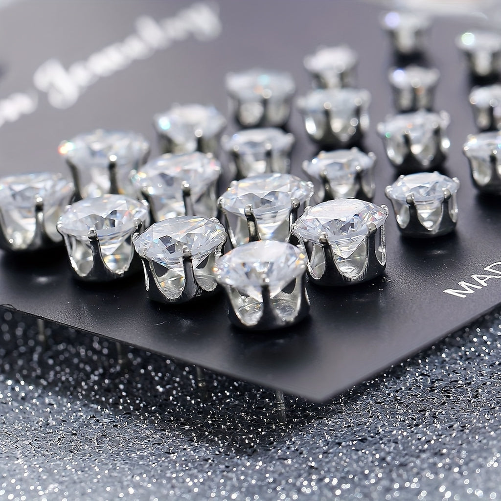 12 Pairs/ sets of Stylish 925 Silver Plated Earrings and Inlaid Synthetic Synthetic Zircon Simple Earrings for Men and Women Everyday Wear