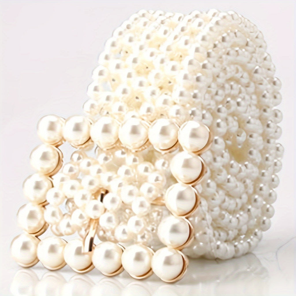 1pc Artificial Pearl Woven Belt Elegant Hollow White Belt Fashionable Adjustable Body Jewelry Dress Belt Women'S Versatile Fashion Simple Suitable for Weddings, Daily Commuting, Christmas, Halloween Gifts