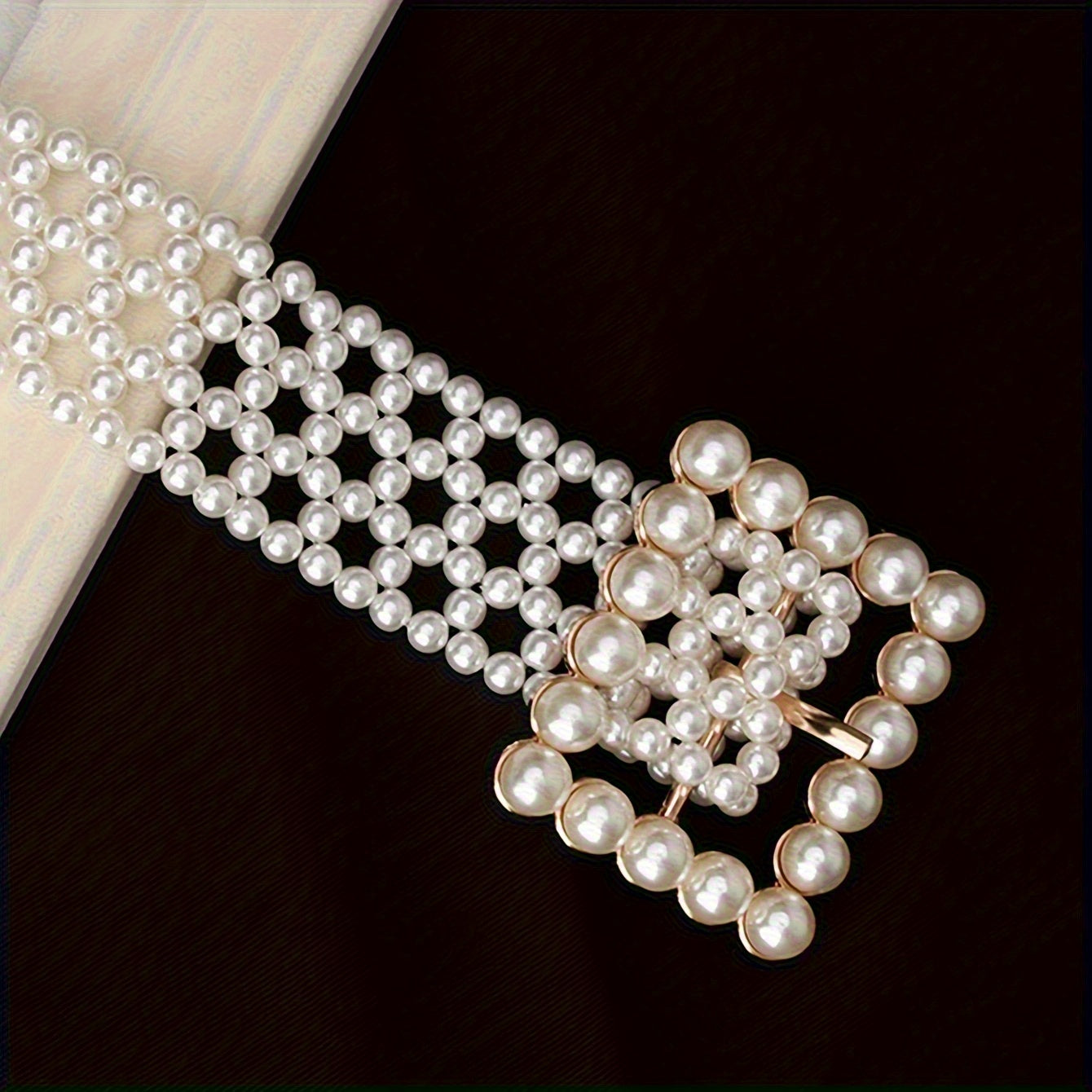 1pc Artificial Pearl Woven Belt Elegant Hollow White Belt Fashionable Adjustable Body Jewelry Dress Belt Women'S Versatile Fashion Simple Suitable for Weddings, Daily Commuting, Christmas, Halloween Gifts