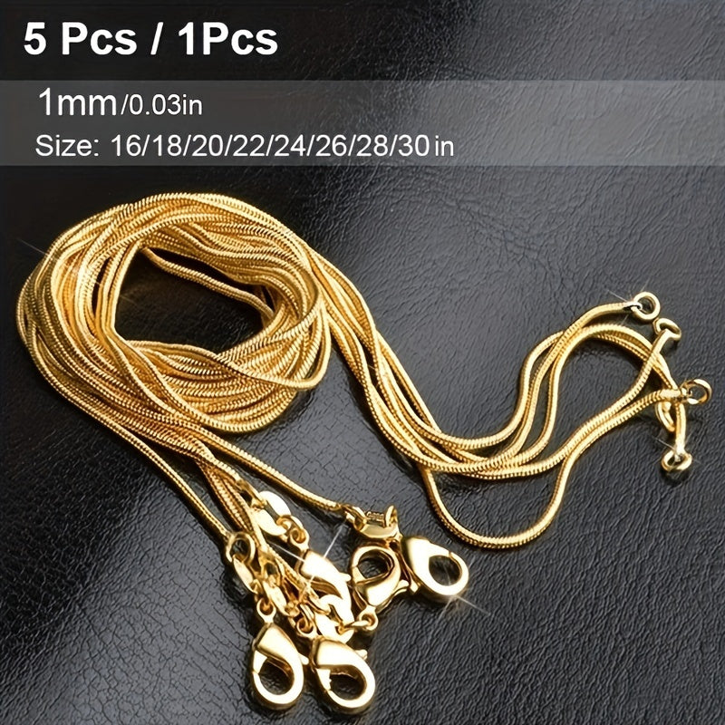 5 Pcs/ 1 Pcs Unisex Snake Chain Necklace Set - Versatile & Elegant, Perfect for Wedding & Party Accessory, High-Quality Craftsmanship, Durable Design, Multiple Lengths (16/ 18/ 20/ 22/ 24/ 26/ 28/ 30inch)
