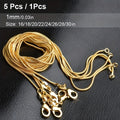 5 Pcs/ 1 Pcs Unisex Snake Chain Necklace Set - Versatile & Elegant, Perfect for Wedding & Party Accessory, High-Quality Craftsmanship, Durable Design, Multiple Lengths (16/ 18/ 20/ 22/ 24/ 26/ 28/ 30inch)