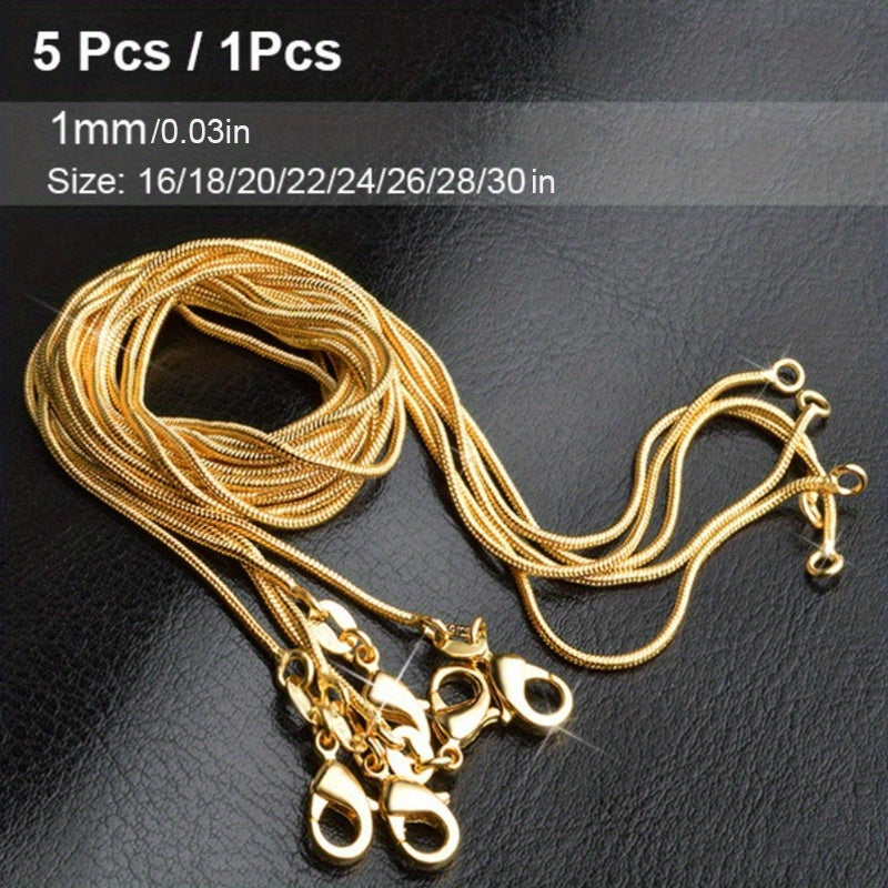 5 Pcs/ 1 Pcs Unisex Snake Chain Necklace Set - Versatile & Elegant, Perfect for Wedding & Party Accessory, High-Quality Craftsmanship, Durable Design, Multiple Lengths (16/ 18/ 20/ 22/ 24/ 26/ 28/ 30inch)