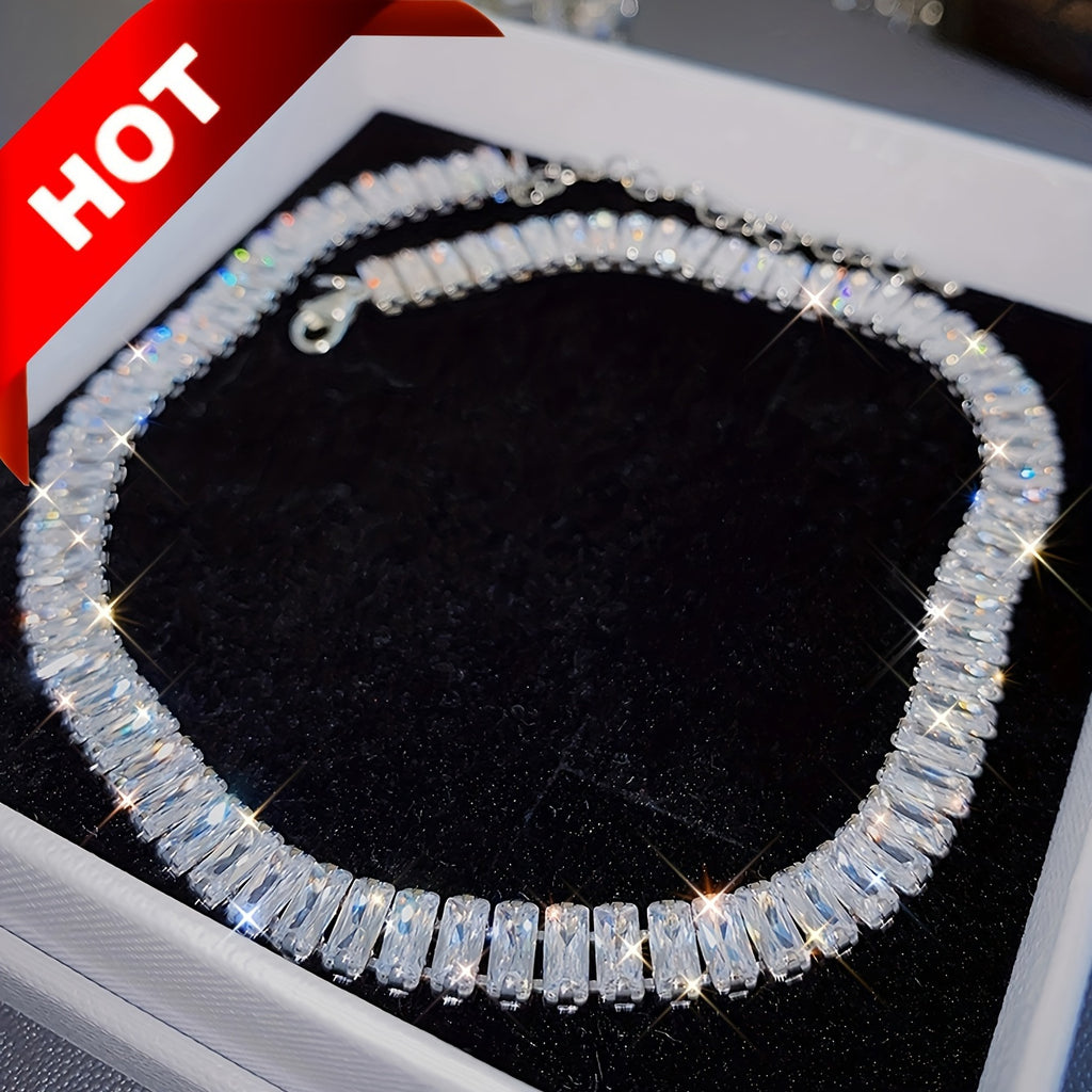 [Christmas Gift] 925[Elegant Tennis Necklace] RUOLAN Elegant Chunky Tennis Necklace - Sparkling Cubic Zirconia, Perfect Statement Jewelry for Women, Ideal Christmas Gift for Wife and Friends, All-Season Glamour