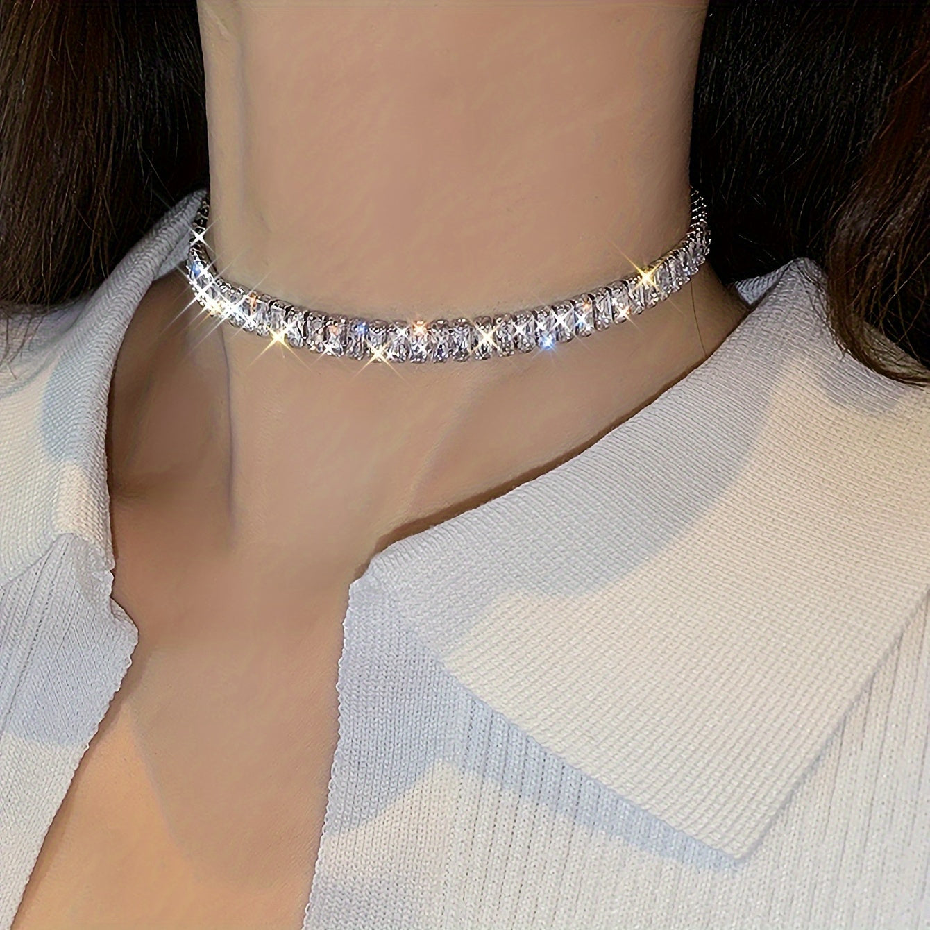 [Christmas Gift] 925[Elegant Tennis Necklace] RUOLAN Elegant Chunky Tennis Necklace - Sparkling Cubic Zirconia, Perfect Statement Jewelry for Women, Ideal Christmas Gift for Wife and Friends, All-Season Glamour