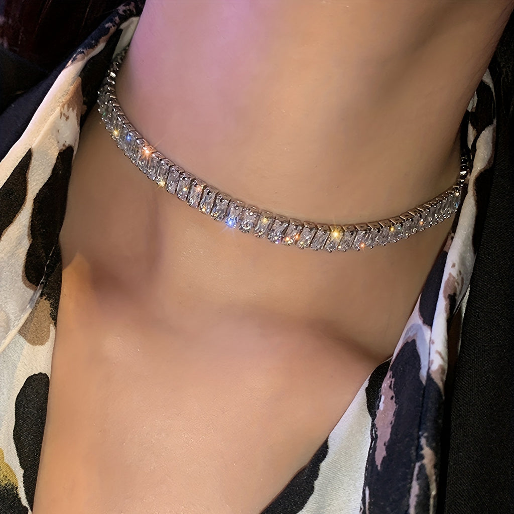 Elegant Chunky Tennis Necklace with Sparkling Cubic Zirconia - Perfect Statement Jewelry for Women, Ideal Christmas Gift for Wife and Friends, All-Season Glamour, RUOLAN