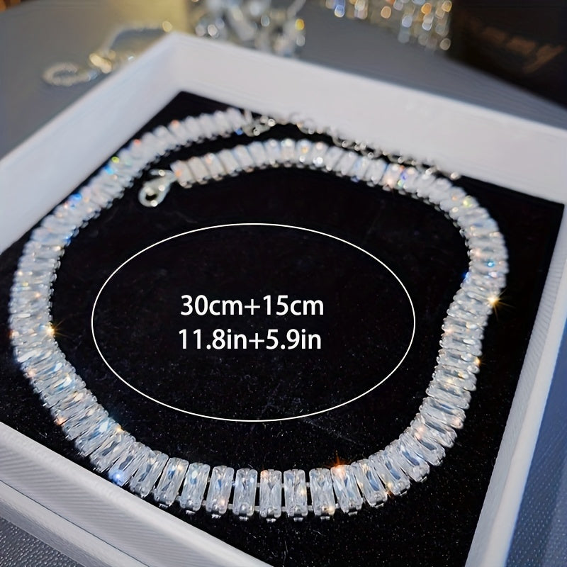 Elegant Chunky Tennis Necklace with Sparkling Cubic Zirconia - Perfect Statement Jewelry for Women, Ideal Christmas Gift for Wife and Friends, All-Season Glamour, RUOLAN