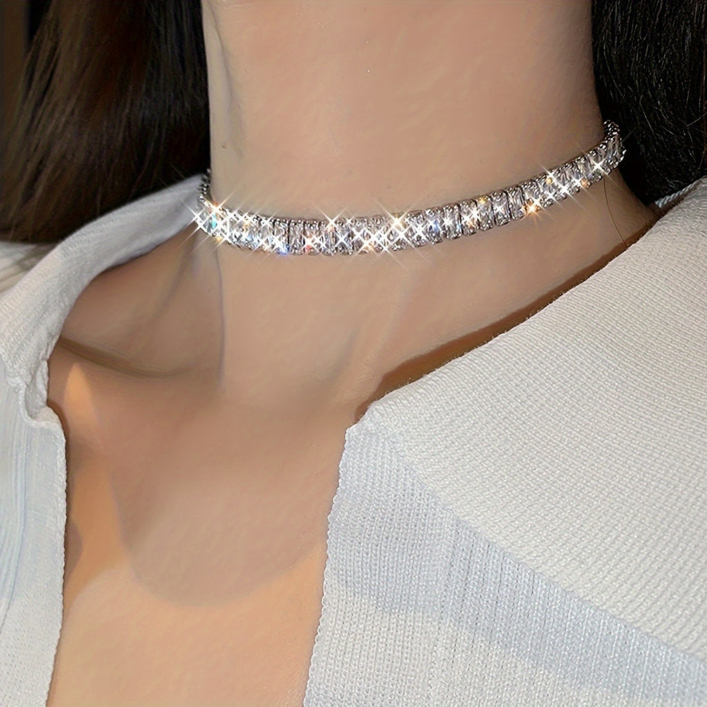 Elegant Chunky Tennis Necklace with Sparkling Cubic Zirconia - Perfect Statement Jewelry for Women, Ideal Christmas Gift for Wife and Friends, All-Season Glamour, RUOLAN