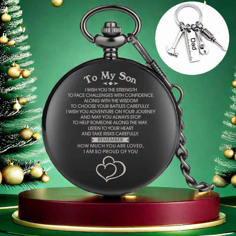 To My Son Quartz Analog Pocket Watches With Dad Tool Keychain Encourage Message Best Gifts For Birthday/Graduation/Xmas