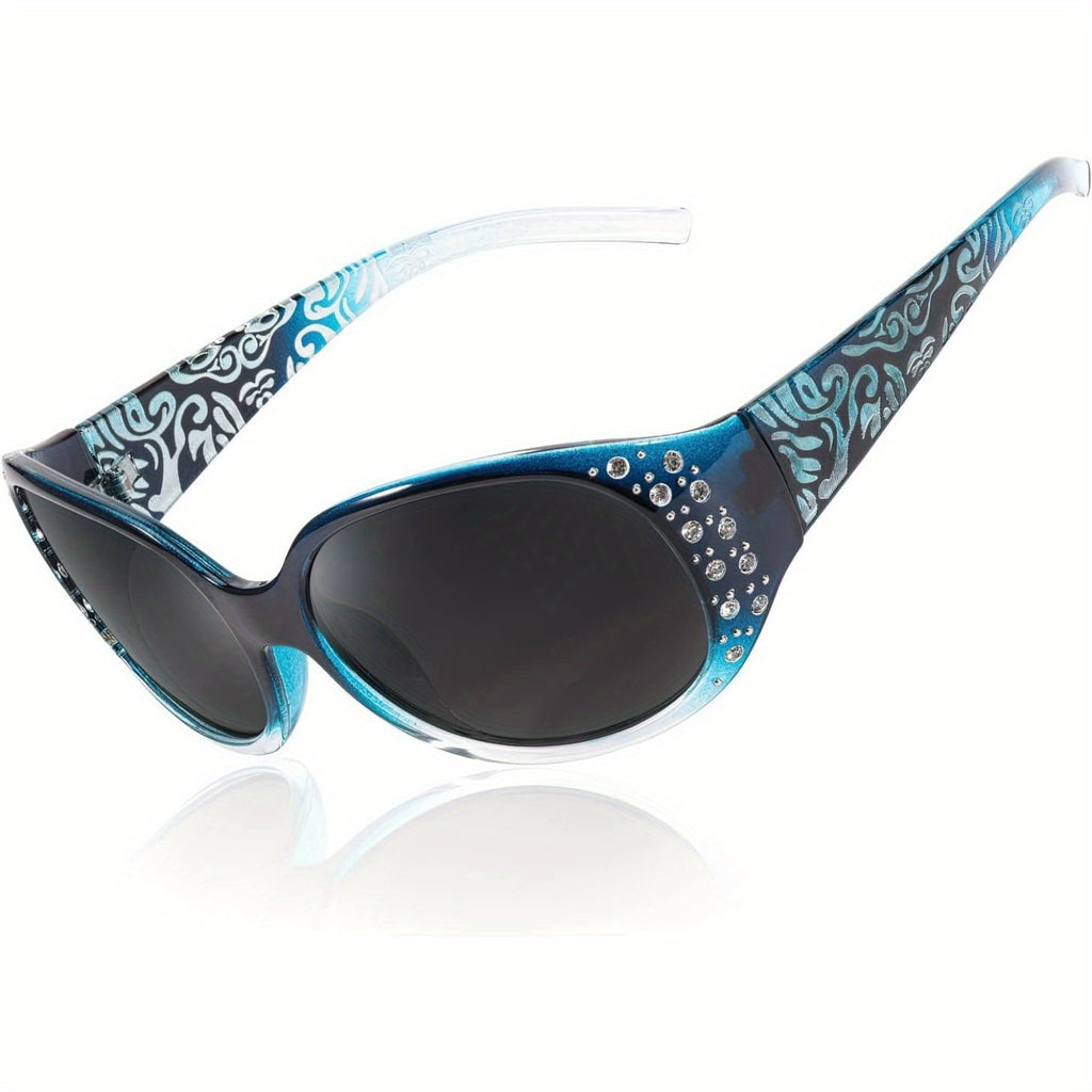 COOLEAR Polarized Glasses for Women, Rhinestone Wrap Around Glasses with UV Protection Lens