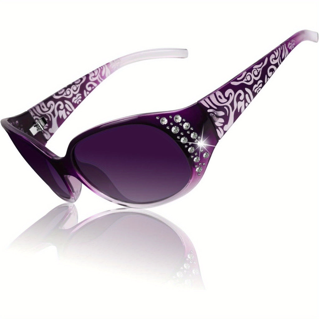 COOLEAR Polarized Glasses for Women, Rhinestone Wrap Around Glasses with UV Protection Lens